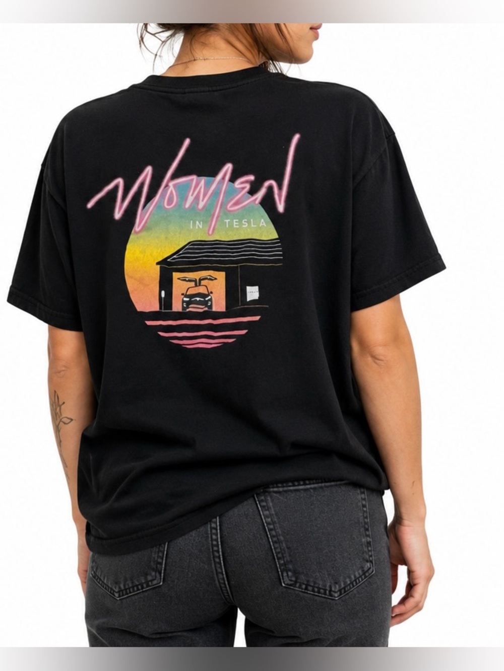 Tesla Women in Tesla Double-Sided Graphic T-Shirt Black Unisex Large 😆